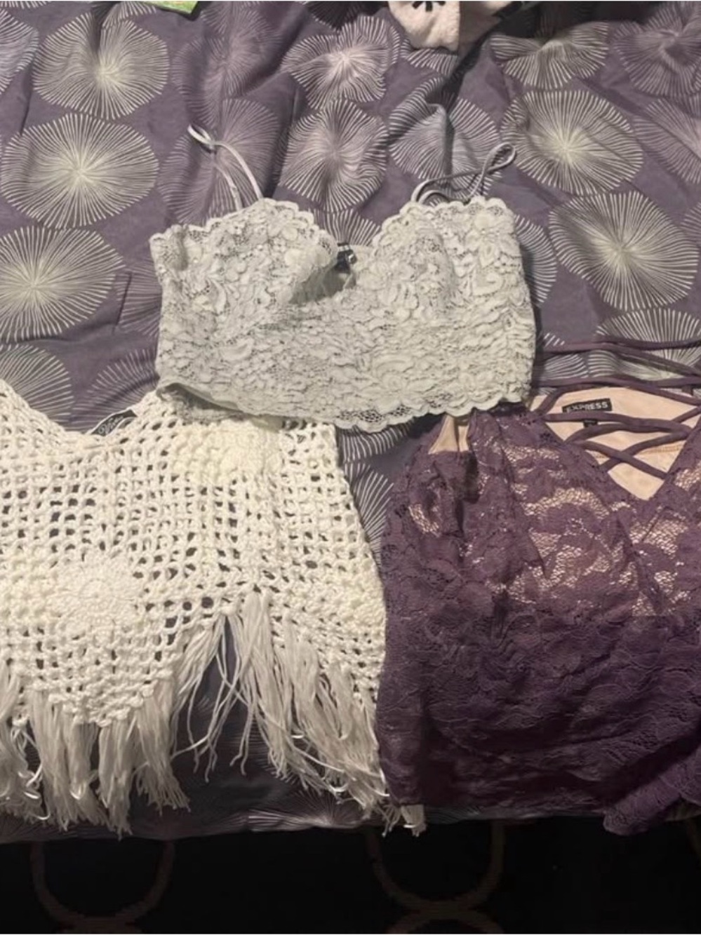 Express Lace Bralette Camisole Duo in White and Purple